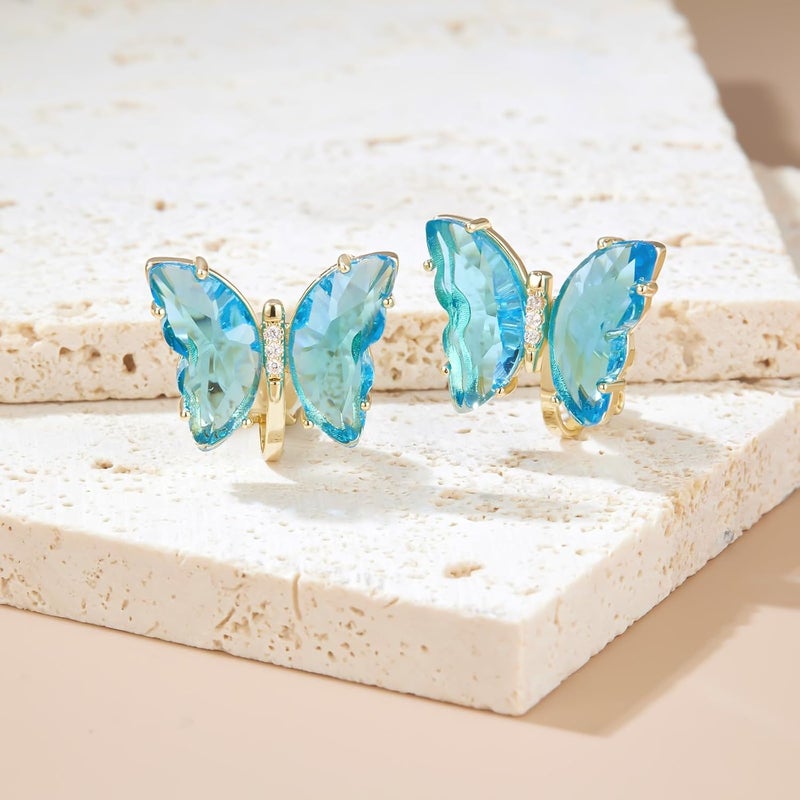 YOQUCOL Butterfly Shape Crystal Clip On Earrings Non Pierced Golden Stud for Women - Image 4